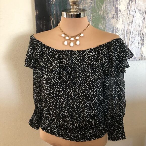 NWT MISA Los Angeles Carlan Top in Black Polka Dot - Picture 2 of 11